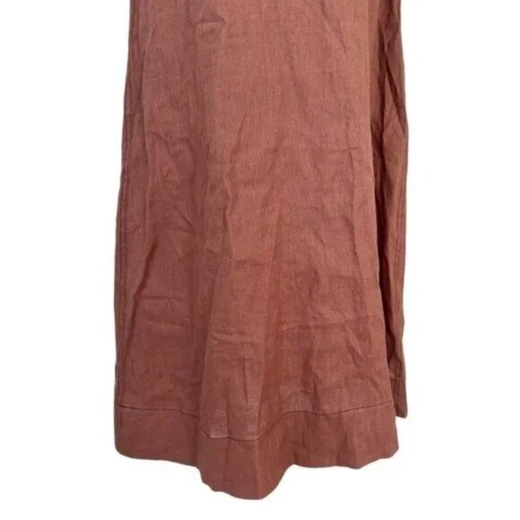 Ganni Bead Embellished Hemp Cut Out Root Beer Brown Midi Dress Size L - Picture 6 of 15